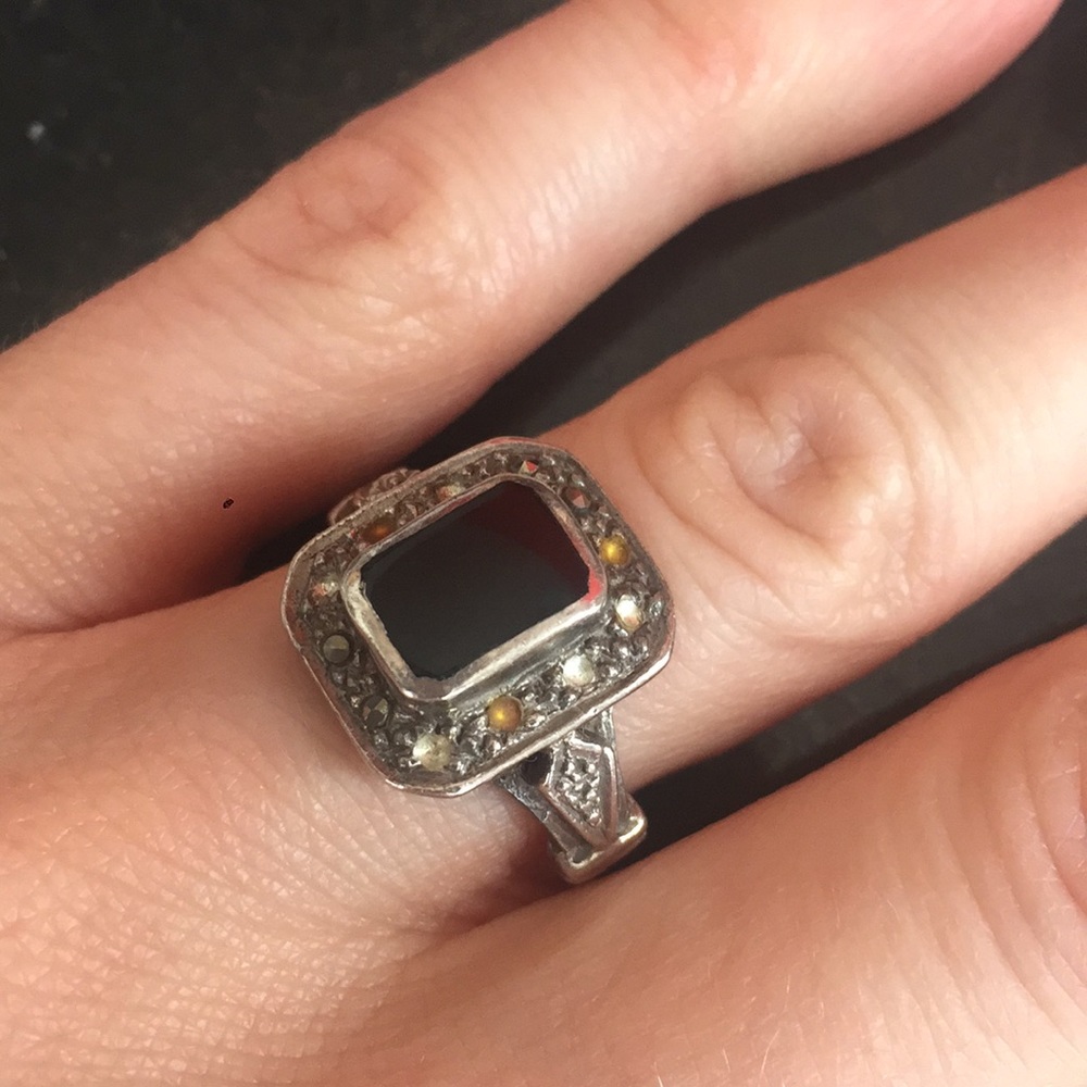 Vintage Sterling Silver Ring with Black Stone